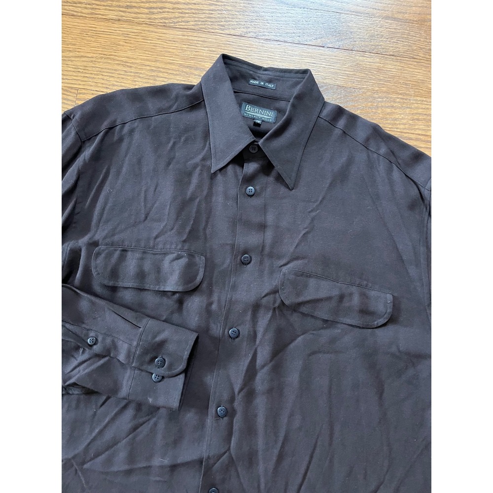 Bernini Beverly Hills‎ Mens Brown Rayon Viscose Button Down Shirt Italy L 52